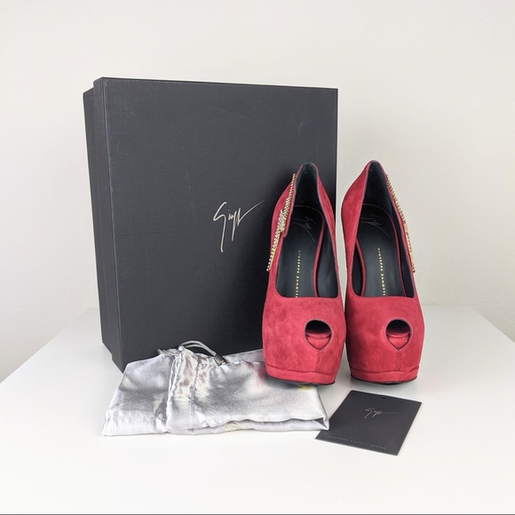Giuseppe Zanotti Sharon 115 Passion Platform Suede Pumps in Red, 35.5 - Picture 8 of 10